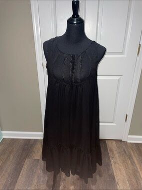 Max Studio Black Sleeveless Midi Dress with Lace Yoke
